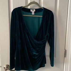 Velvet faux wrap long sleeve blouse